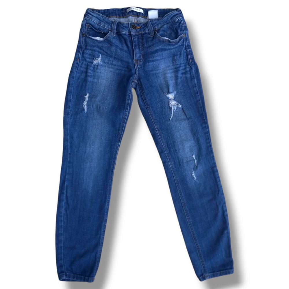 Eunina Mid Rise Destructed Skinny Jeans-Size 27-Stretch-Distressed-Zipper Detail